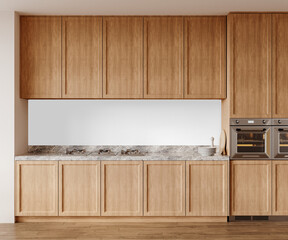 Modern Kitchen Cabinets PNG – Cut Out Wooden Kitchen Furniture – Transparent Wall Mockup with Realistic Shadows – 3D render