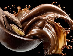 Melted chocolate splashes and nuts