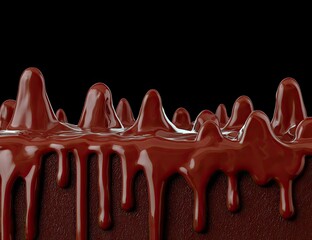 Melted chocolate dripping down a dark surface