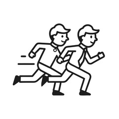 Two businessmen running together in a race or competition isolated on white background