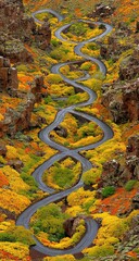 Winding road through a colorful autumn canyon