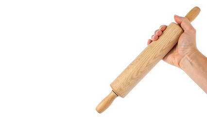 hand holding wooden dowel isolated on transparent background