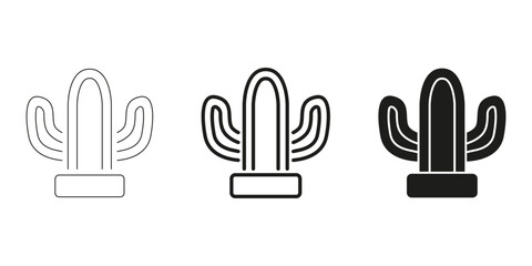 Cactus Plant In Line, Outline, And Glyph Icon Set. Desert Flora And Succulent Symbol Collection. Nature And Botanical Design Elements. Isolated Vector Illustration