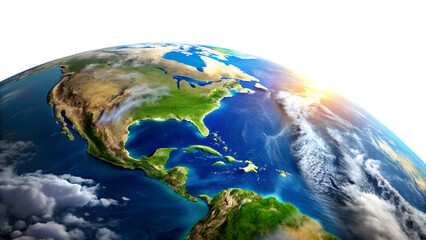 Fototapeta premium Earth from space showing North and Central America on transparent background