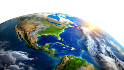 Earth from space showing North and Central America on transparent background