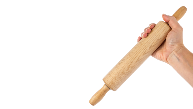 hand holding wooden dowel isolated on transparent background
