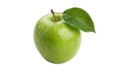 granny smith apple with leaf isolated on transparent background