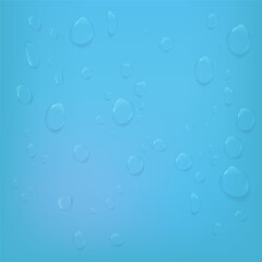 Realistic water drops on blue fresh background