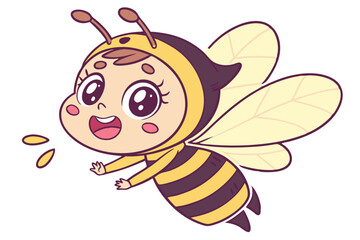 Obraz premium Vector cute Baby Girl cartoon character dressed in a bee costume, buzzing happily isolated on white background