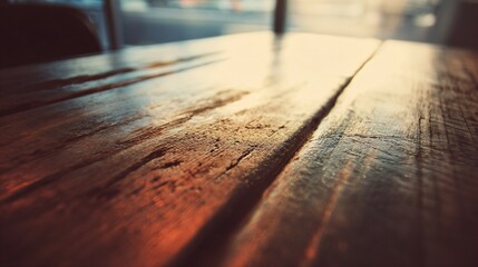 A rustic wooden table with soft light filtering through frosted glass, evoking nostalgia
