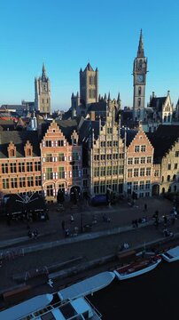 Aerial view of Ghent, East Flanders, Belgium.