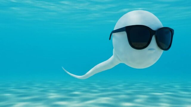 Cartoon sperm cell with sunglasses underwater illustration for educational or playful use