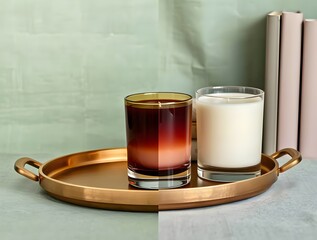 Scented Candles on Copper Tray: Ambient Home Decor