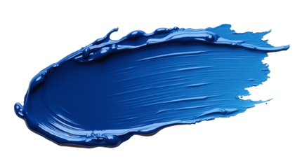 Thick blue paint smear with visible brush texture and glossy surface effect on transparent background, symbolizing creativity and art