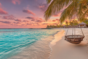 Obraz premium Tropical sunset beach and sky background