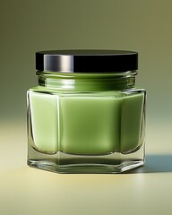 Minimalist Green Clay Mask Jar, Premium Cosmetic Packaging Mockup