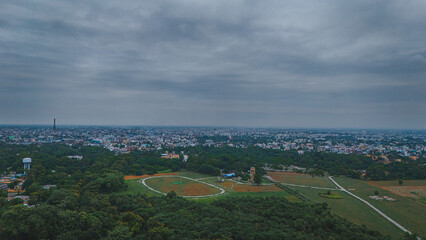 Delhi, India - 20 May 2025: Aerial view of city. Monsoon season