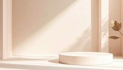 Fototapeta premium minimalist cylindrical podiums in soft gradient setting with warm lighting, smooth surfaces, and geometric harmony