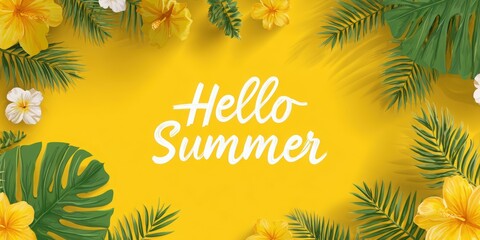 Vibrant tropical background welcoming summer with blossoms and lush greenery