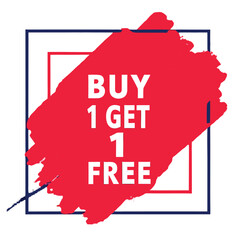 Buy one, get one free special offer label. Sale retail business promotion sticker. Marketing advertising label template vector illustration