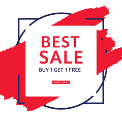 Buy one, get one free special offer label. Sale retail business promotion sticker. Marketing advertising label template vector illustration
