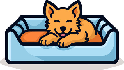 Charming Puppy Resting Peacefully in Bed - A Cartoon Illustration