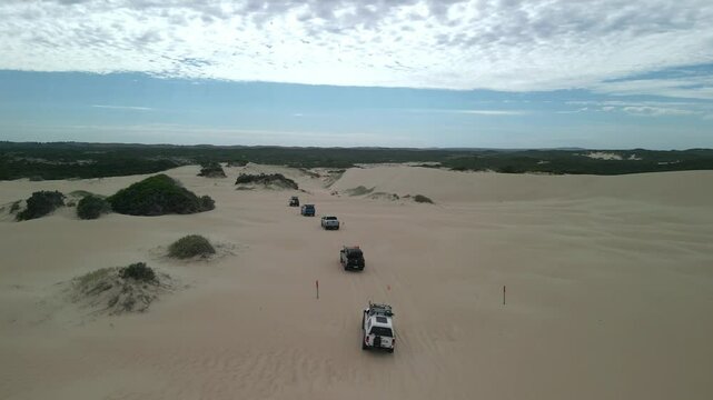 Beachport dunes in South Australia with scattered vegetation and 4WD tracks crossing the terrain