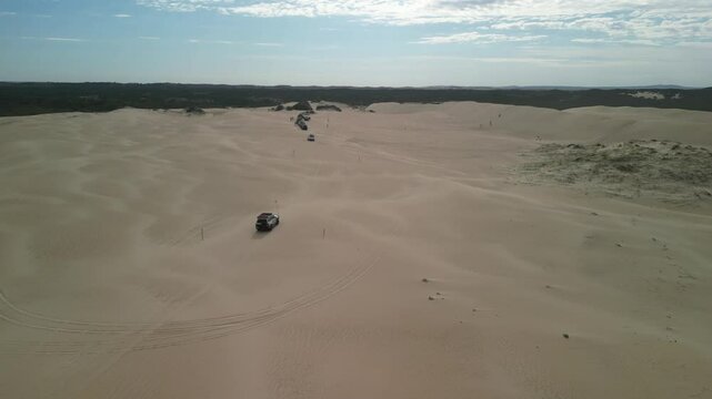 Beachport dunes in South Australia with scattered vegetation and 4WD tracks crossing the terrain