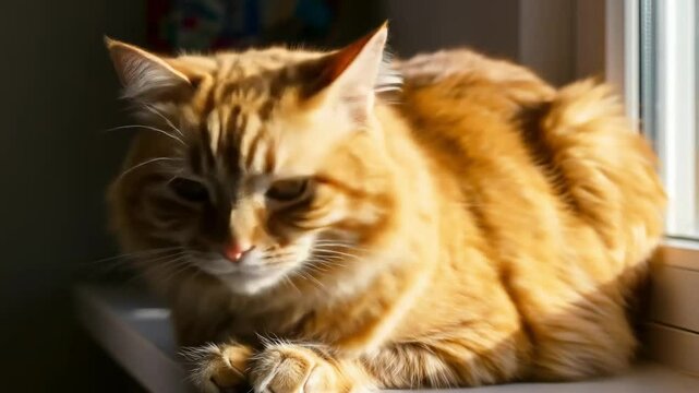Peaceful Orange Cat on a Sunny Window Sill. August 8, International Cat Day