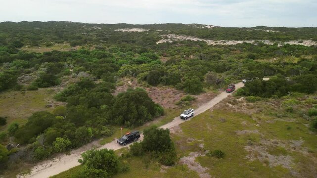 Beachport dunes in South Australia with scattered vegetation and 4WD tracks crossing the terrain
