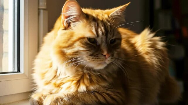 Peaceful Orange Cat on a Sunny Window Sill. August 8, International Cat Day