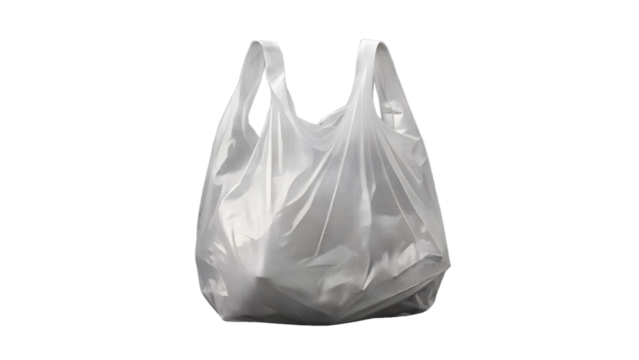 White Plastic Shopping Bag Filled with Goods on Transparent Background