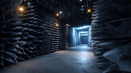Dark Anechoic Chamber with Blue Lighting