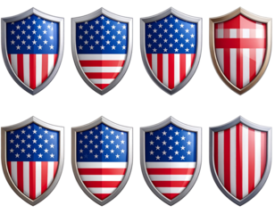 Set of American Flag Shields Isolated PNG