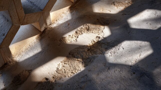 Abstract Hexagonal Shadow Patterns on a Textured Concrete Surface