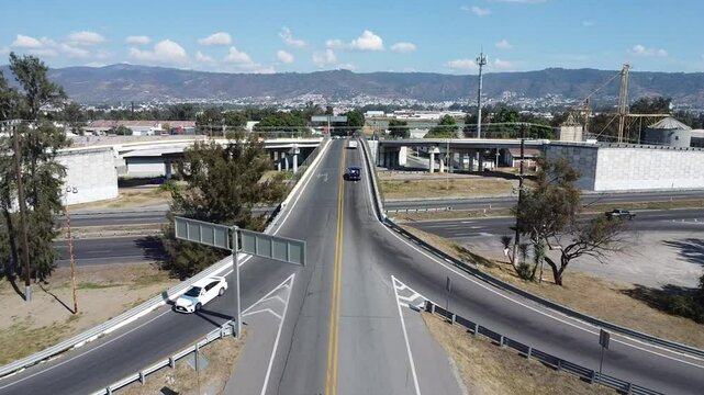 Aerial view of Zapotlan west entrance crossroads, linking highways near Ciudad Guzman, Jalisco