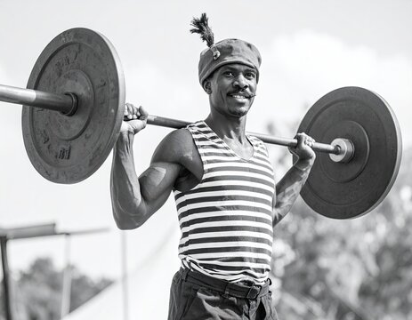 Black man lifting barbell