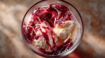 Vanilla Ice Cream with Red Berry Sauce in Glass