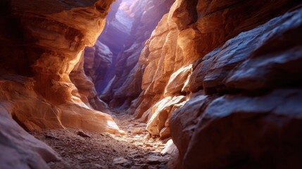 Sunlight Illuminates Narrow Canyon Passage