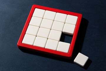 Classic Tile Puzzle Showing Incomplete Solution Represents Challenges, Strategy, and Problem-Solving with Missing Piece Emphasizing Frustration and Hope.