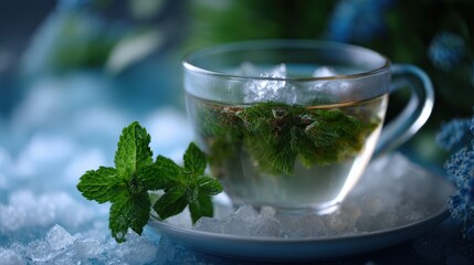 Refreshing Iced Mint Tea in Glass Cup