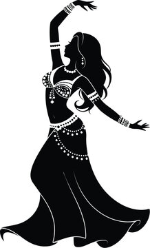 black silhouette belly dancer performing clip art preview