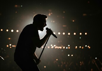 silhouette of man singing in microphone