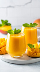 Fototapeta premium 2 glasses of mango smoothie