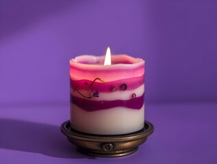 Layered Purple Candle with Floral Accents: A Relaxing Ambiance