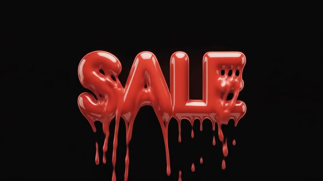 Stylish red dripping sale wordmark against black background for promotional advertising campaign