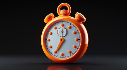 Bright Orange Stopwatch Timer on Dark Background – 3D Render of Minimal Alarm Clock