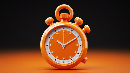 Bright Orange Stopwatch Timer on Dark Background – 3D Render of Minimal Alarm Clock
