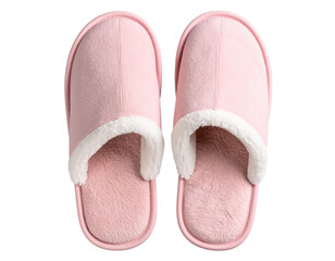 Pair of Pink Slippers with Fluffy White Interiors, Isolated on Transparent Background PNG