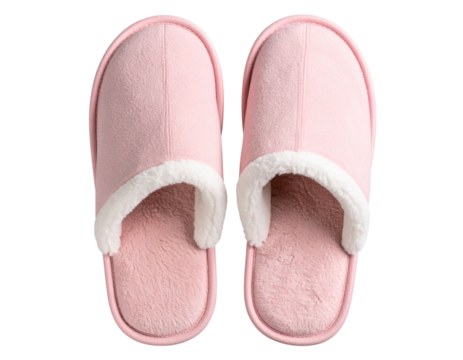 Pair of Pink Slippers with Fluffy White Interiors, Isolated on Transparent Background PNG